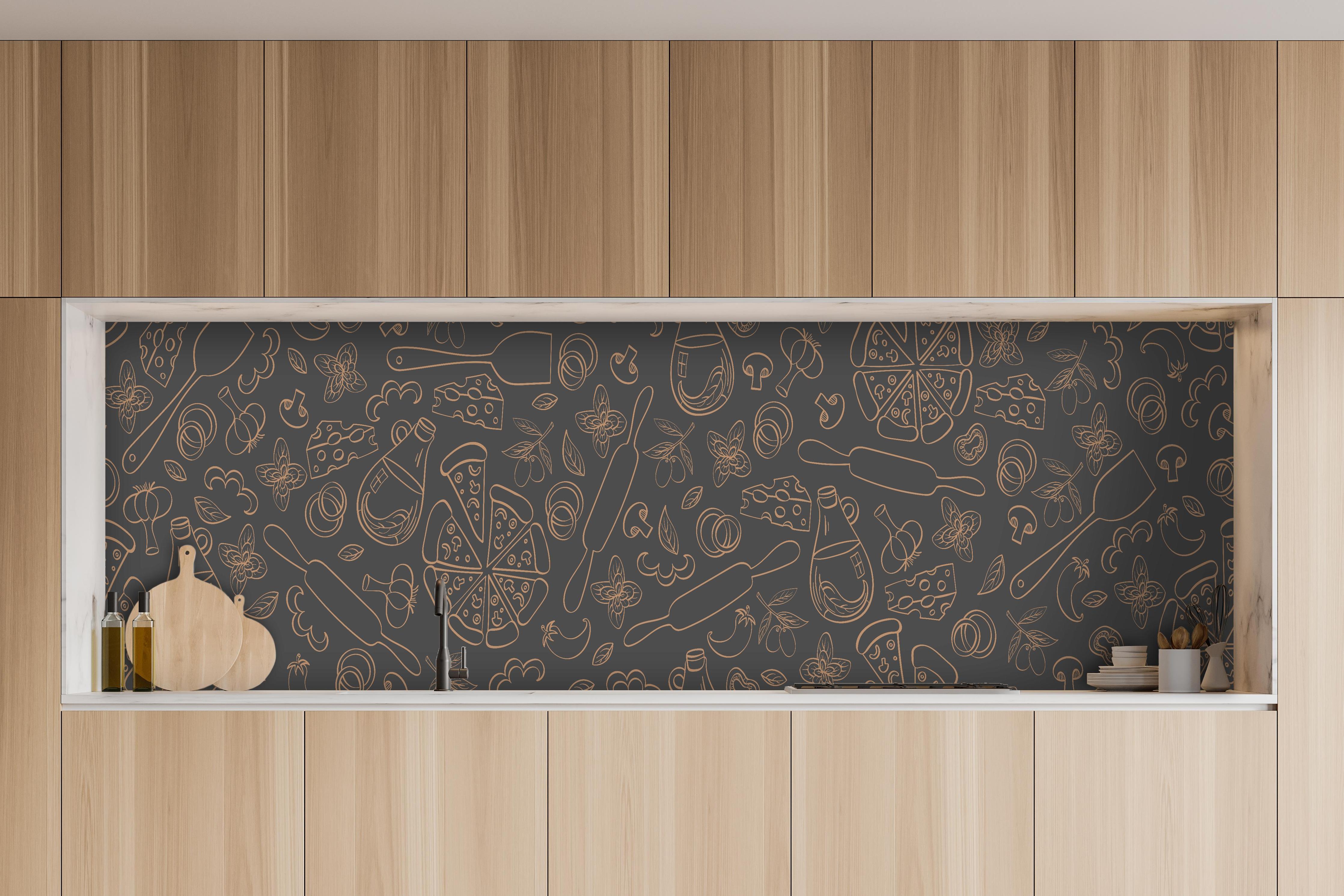Küche - Musik-Muster Dunkel Ästhetik in charakteristischer Vollholz-Küche mit modernem Gasherd