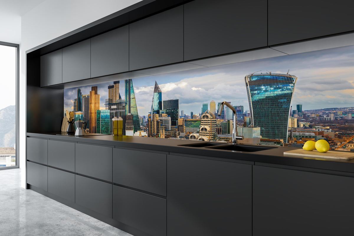 Küche - Panorama von London in tiefschwarzer matt-premium Einbauküche