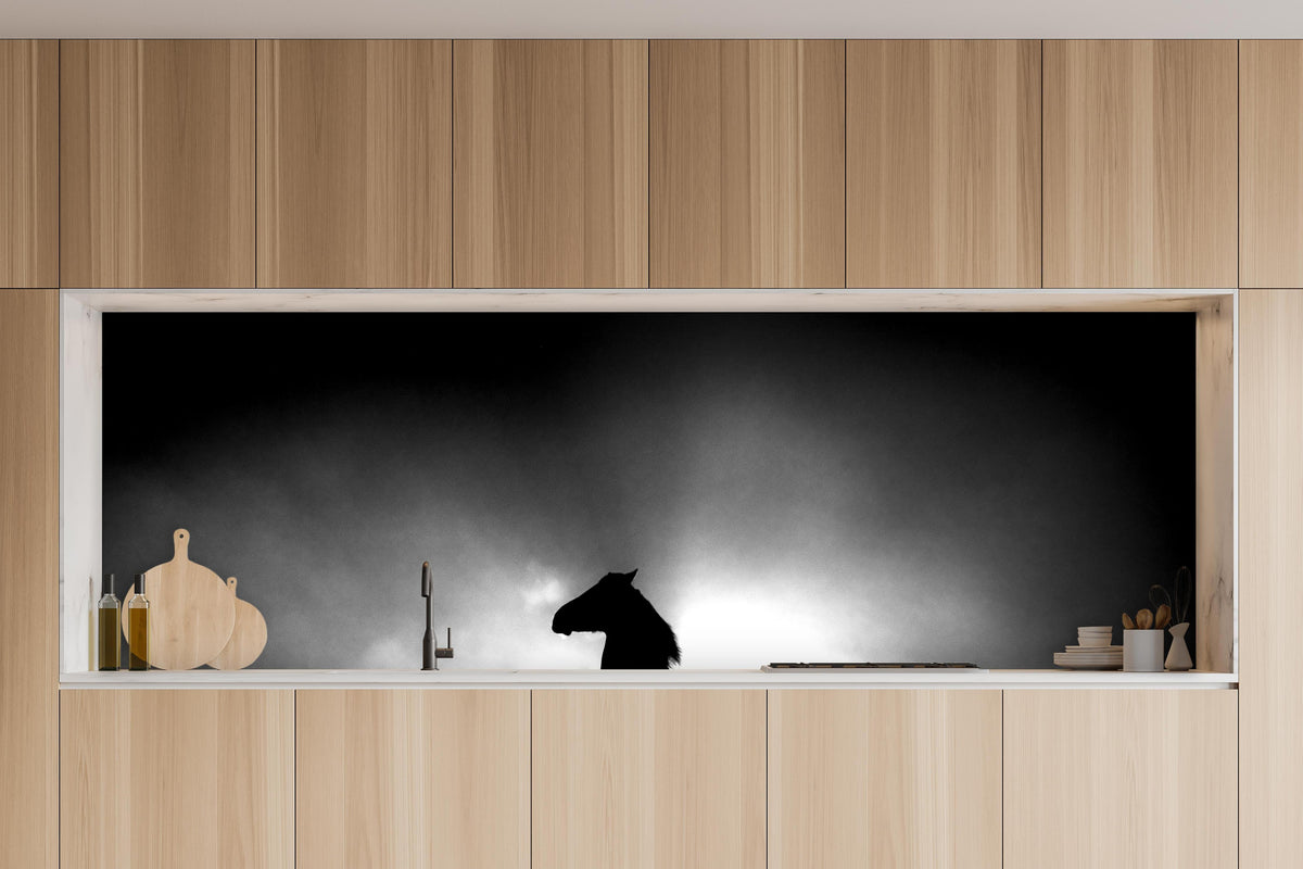 Küche - Pferd-Aufzucht in Schwarz-Weiß in charakteristischer Vollholz-Küche mit modernem Gasherd