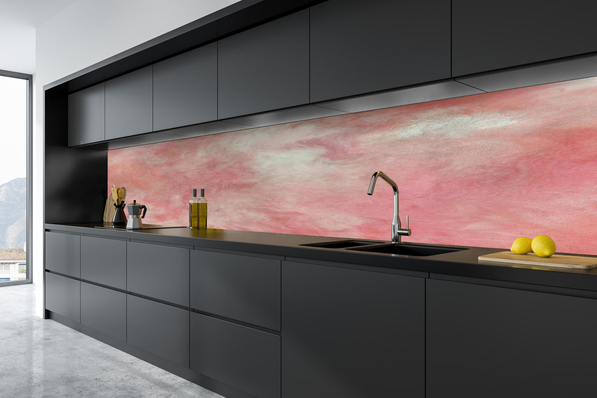 Küche - Rosa Marble Textur  in tiefschwarzer matt-premium Einbauküche