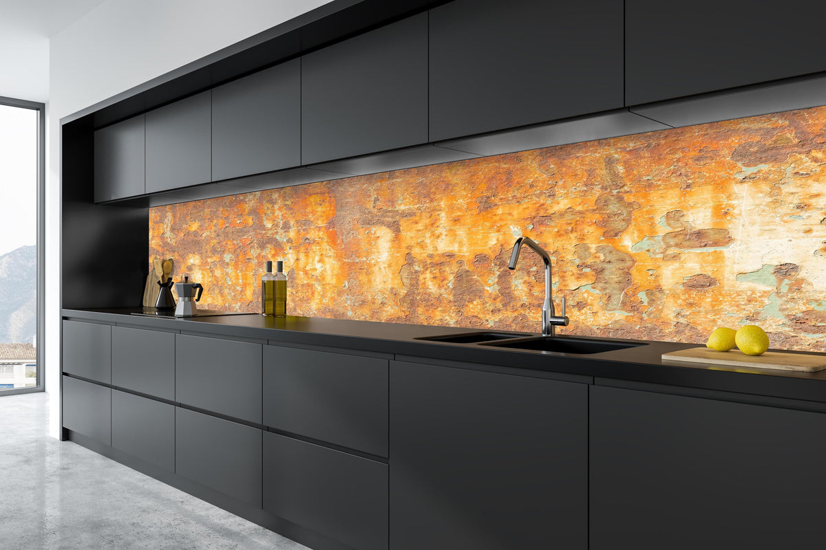 Küche - Rostige Betonwand in tiefschwarzer matt-premium Einbauküche