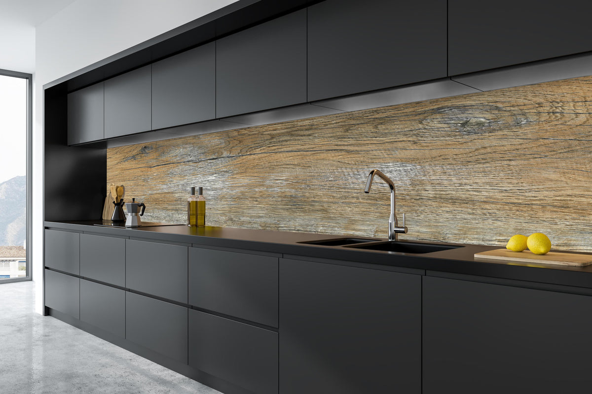 Küche - Rustikale Holz Textur in tiefschwarzer matt-premium Einbauküche