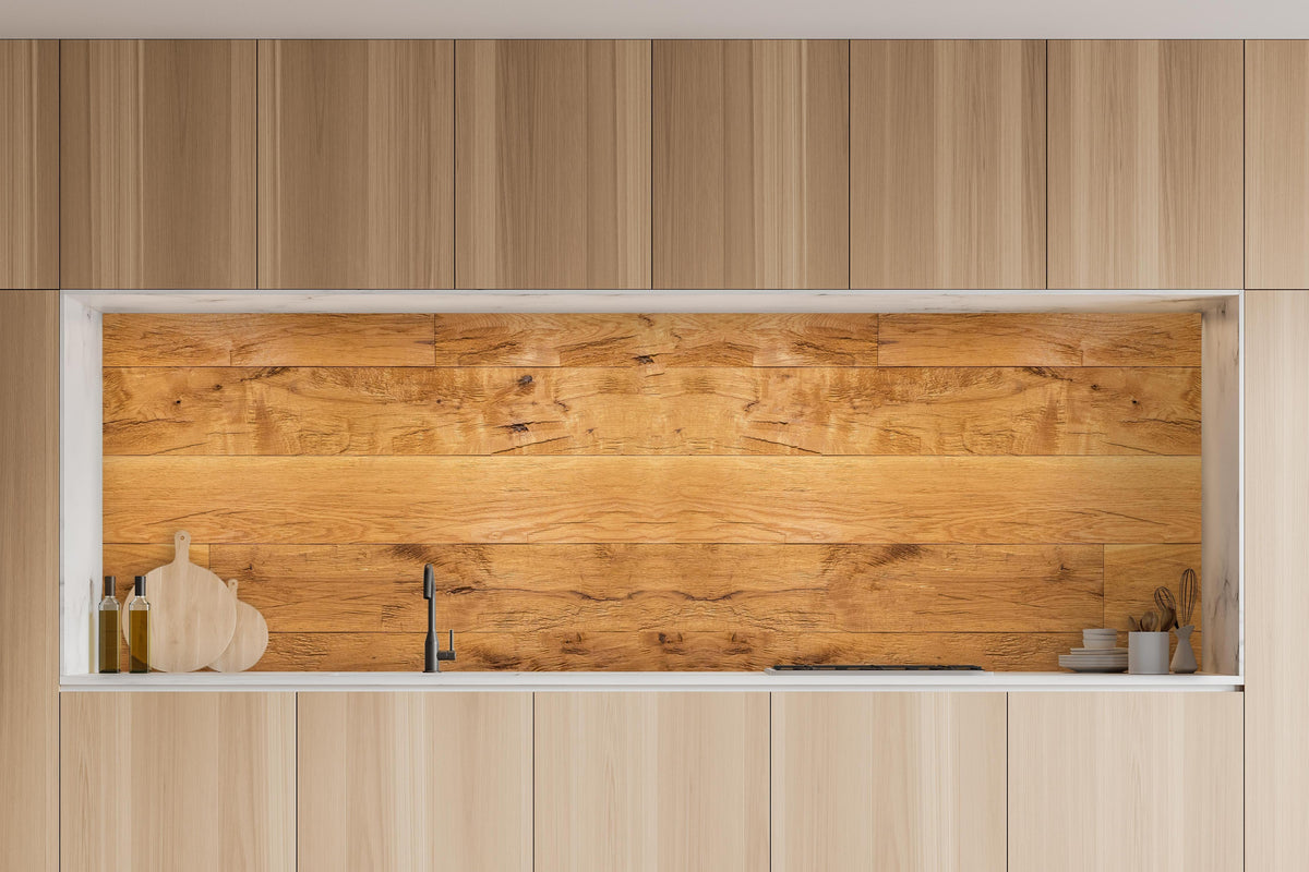 Küche - Rustikale Holzplatte in charakteristischer Vollholz-Küche mit modernem Gasherd