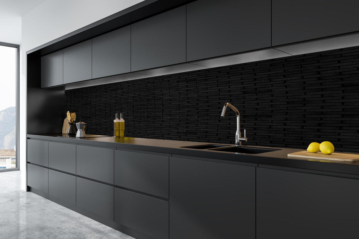 Küche - Schwarze Backsteinmauer 1 in tiefschwarzer matt-premium Einbauküche