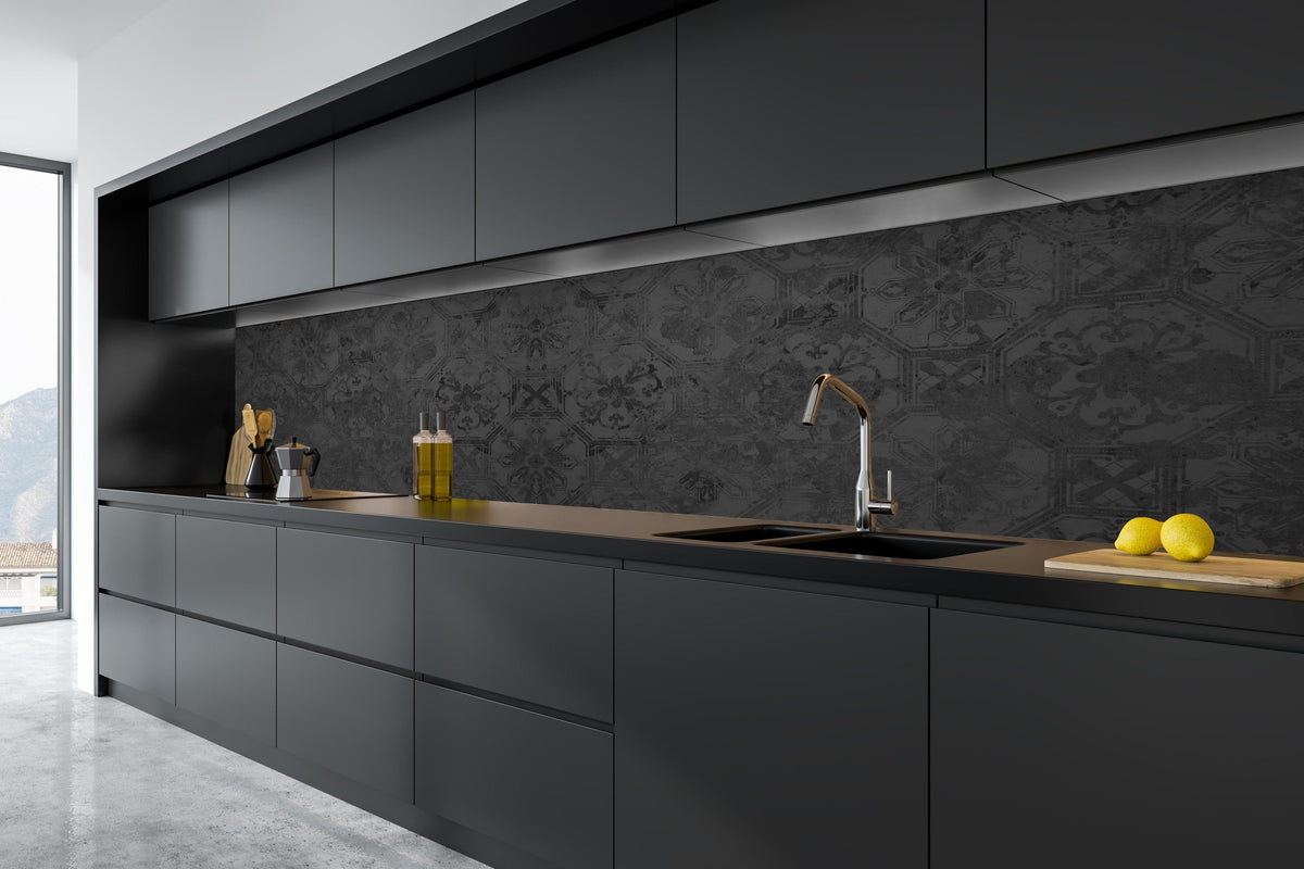 Küche - Schwarze Keramik Motiv in tiefschwarzer matt-premium Einbauküche