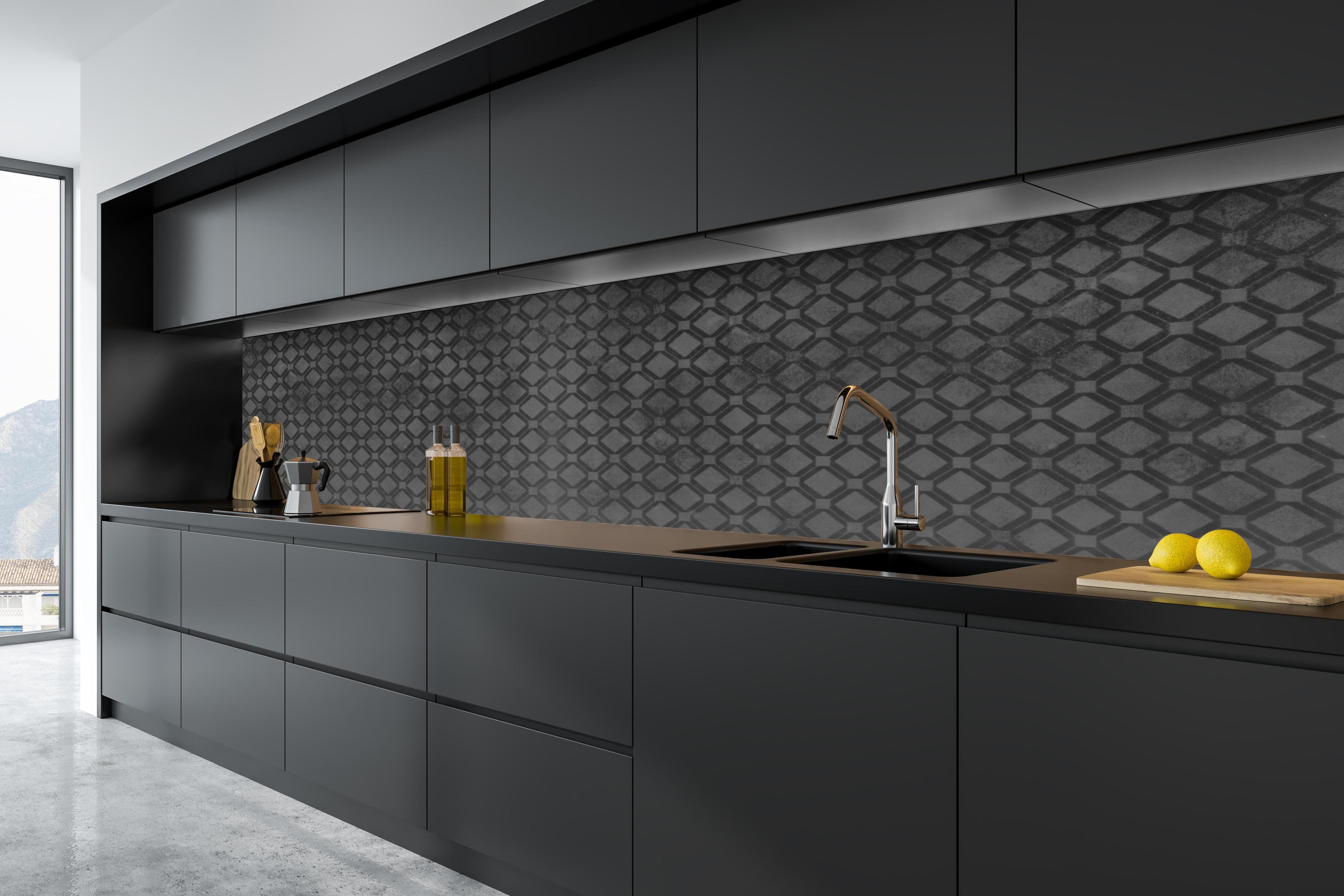 Küche - Schwarze Raute Muster in tiefschwarzer matt-premium Einbauküche