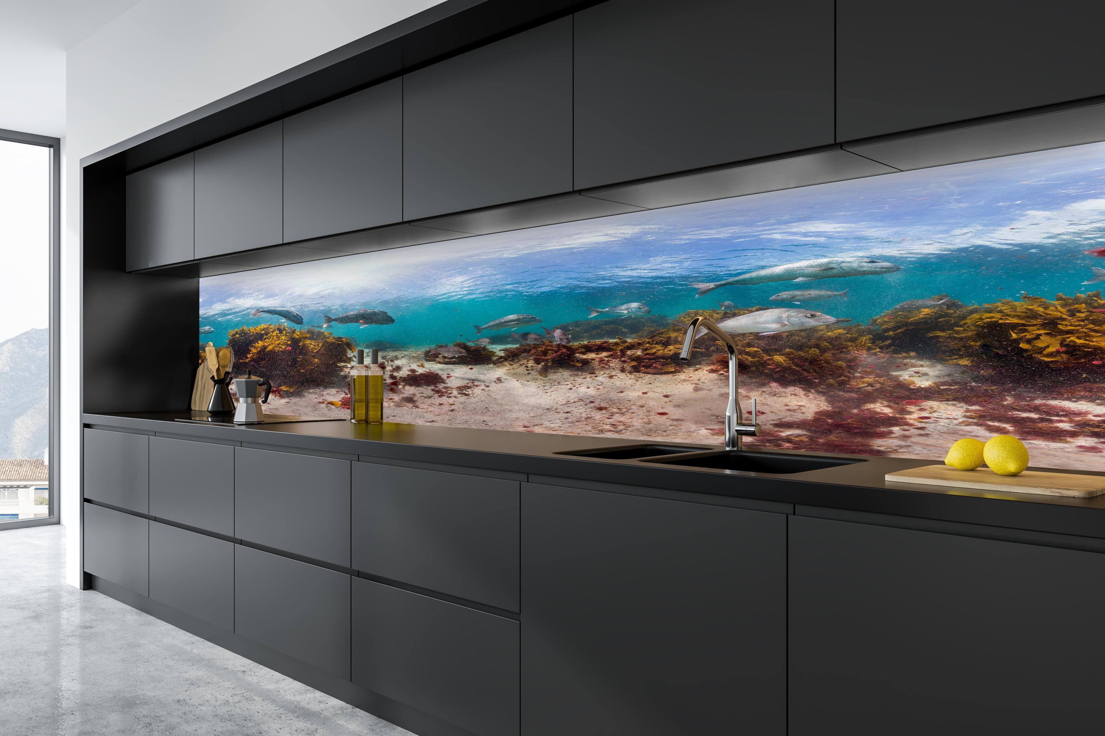 Küche - Seetang und Fisch in Neuseeland in tiefschwarzer matt-premium Einbauküche