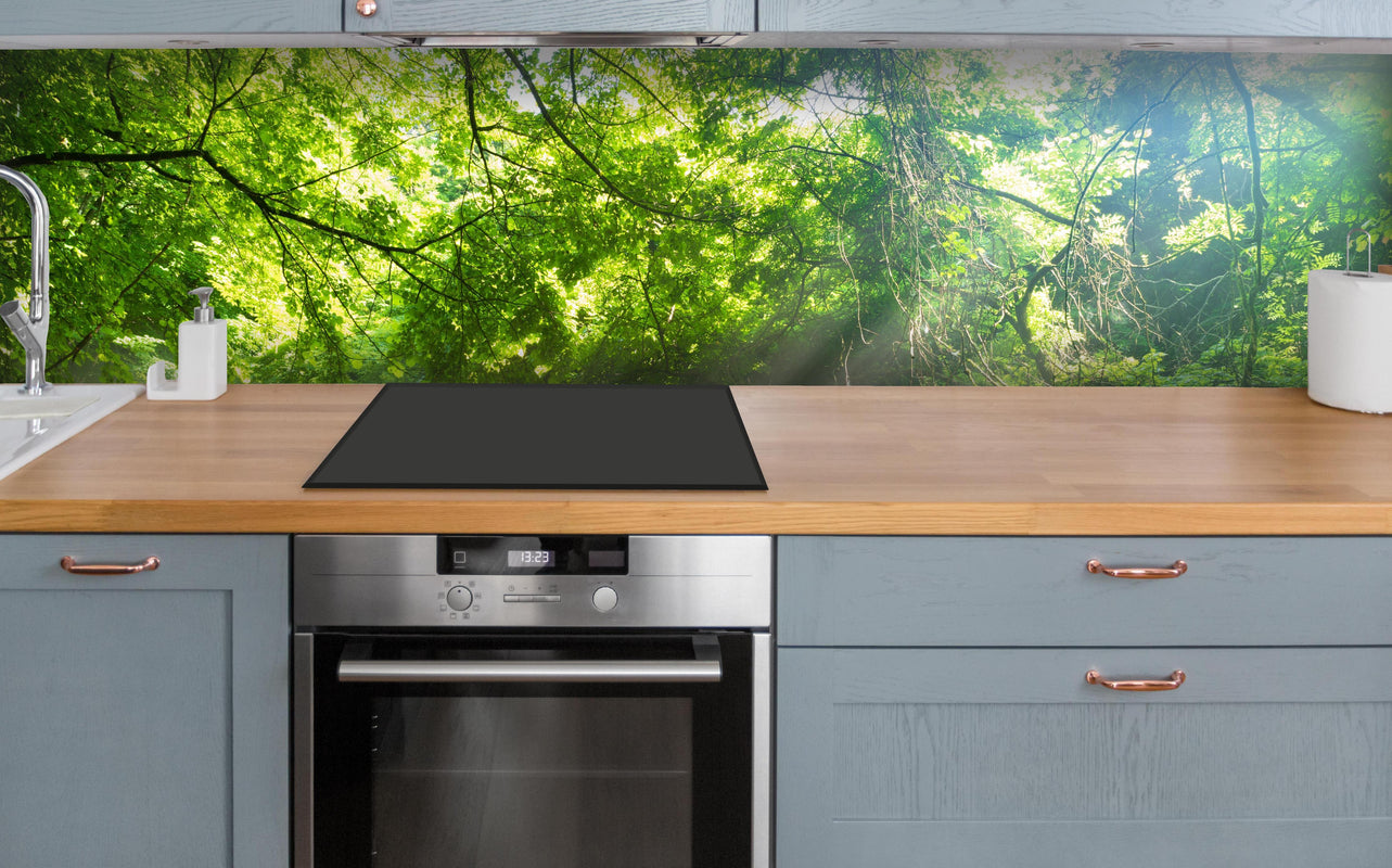 Küche - Shangrenzawa über polierter Holzarbeitsplatte mit Cerankochfeld