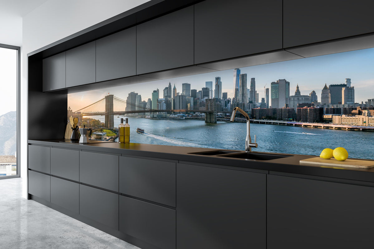 Küche - Skyline von New York City - Brooklyn Bridge in tiefschwarzer matt-premium Einbauküche