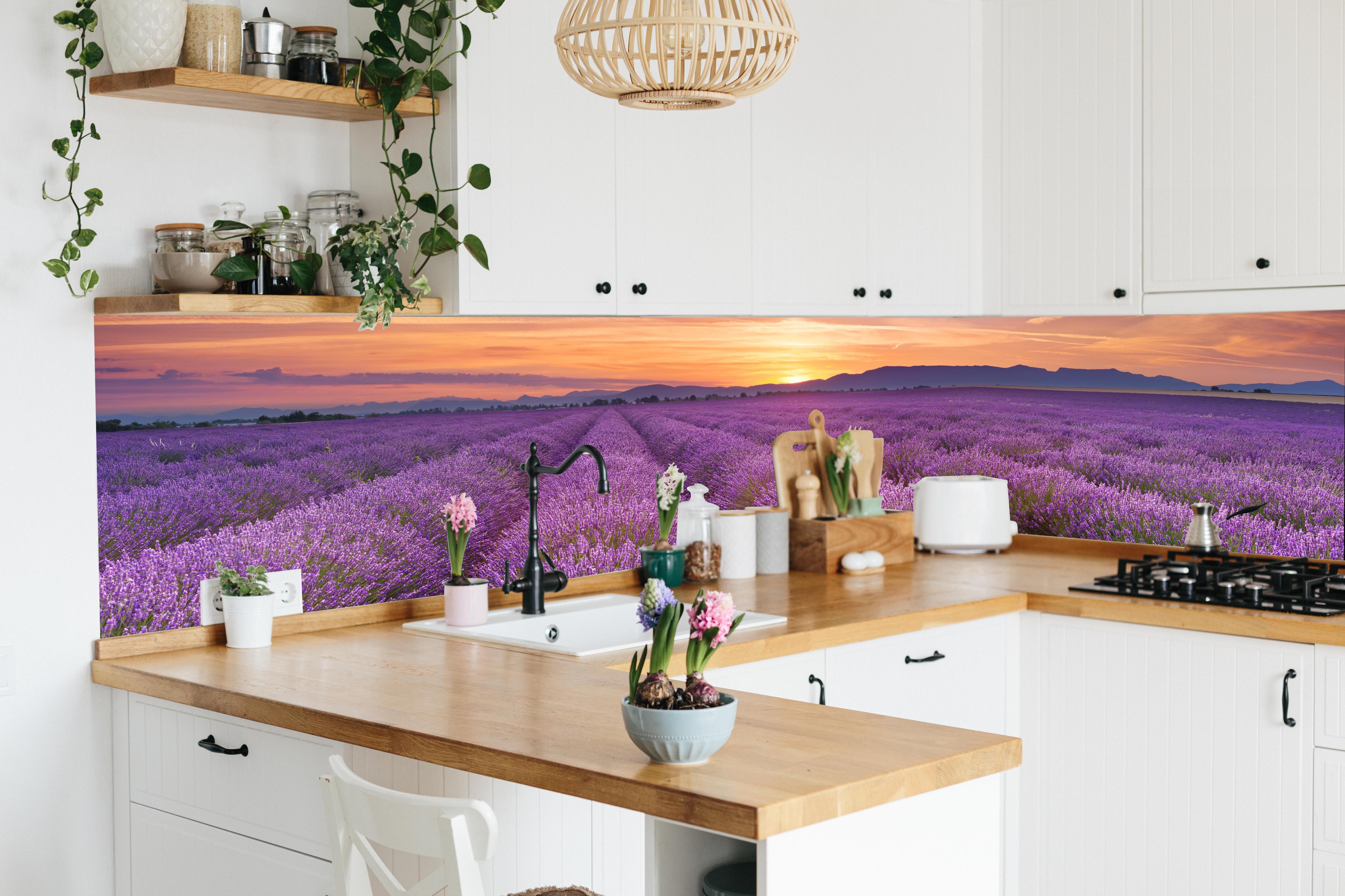 Küche - Sonnenaufgang über Lavendelfelder - Provence in lebendiger Küche mit bunten Blumen