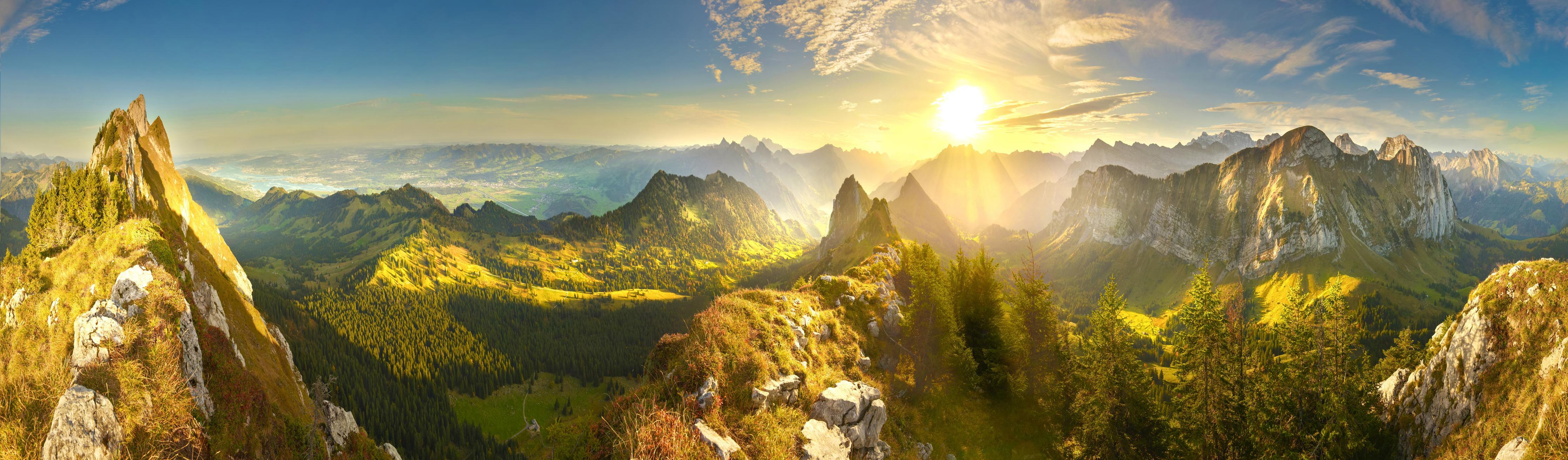 Küchenrückwand-Sonnenaufgang über Schweizer Tal