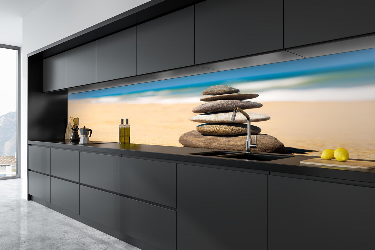 Küche - Steine Meditation Balance in tiefschwarzer matt-premium Einbauküche
