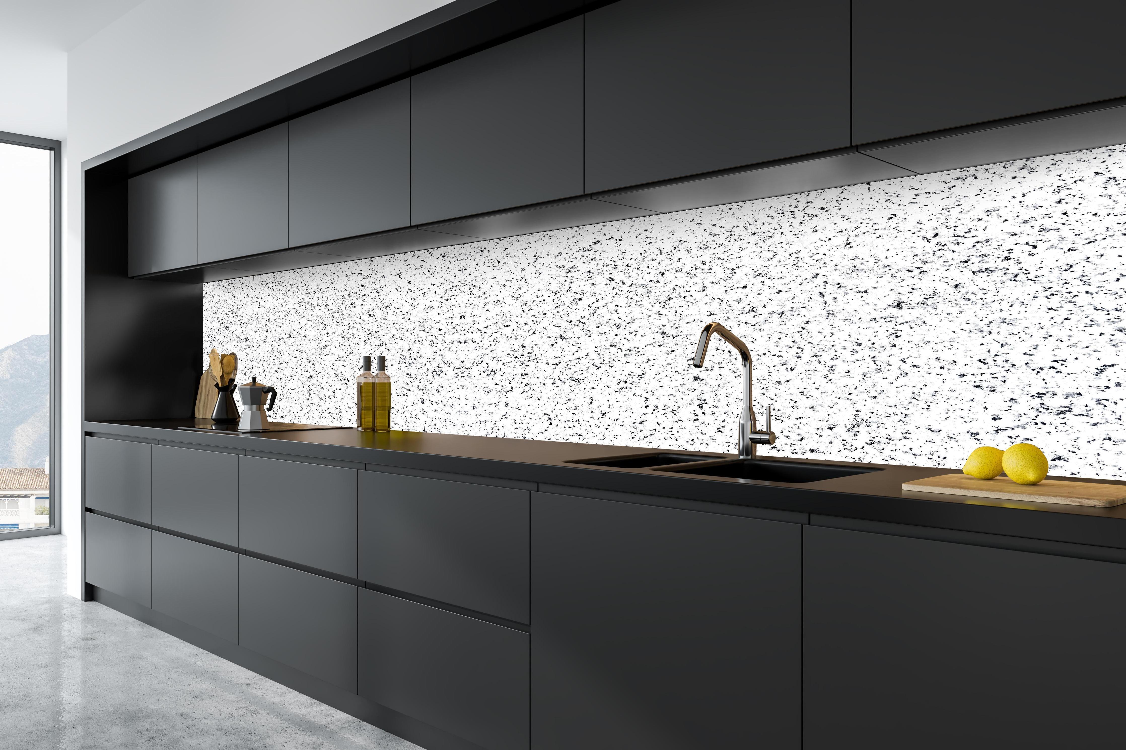 Küche - Terrazzo Granit Textur in tiefschwarzer matt-premium Einbauküche