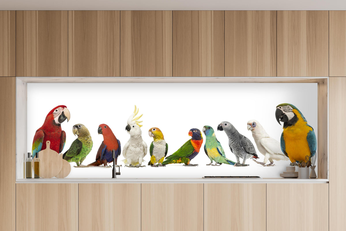 Küche - Tropische Papageien - Exotisch in charakteristischer Vollholz-Küche mit modernem Gasherd