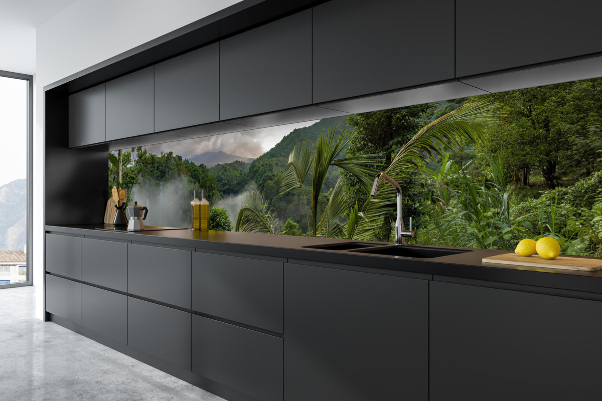 Küche - Wasserfälle im Regenwald 2 in tiefschwarzer matt-premium Einbauküche