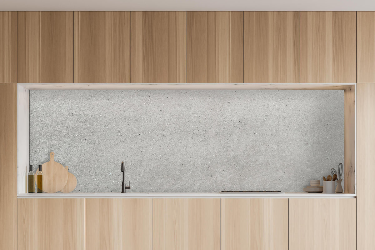 Küche - Weiß graue Betonwand 2 in charakteristischer Vollholz-Küche mit modernem Gasherd