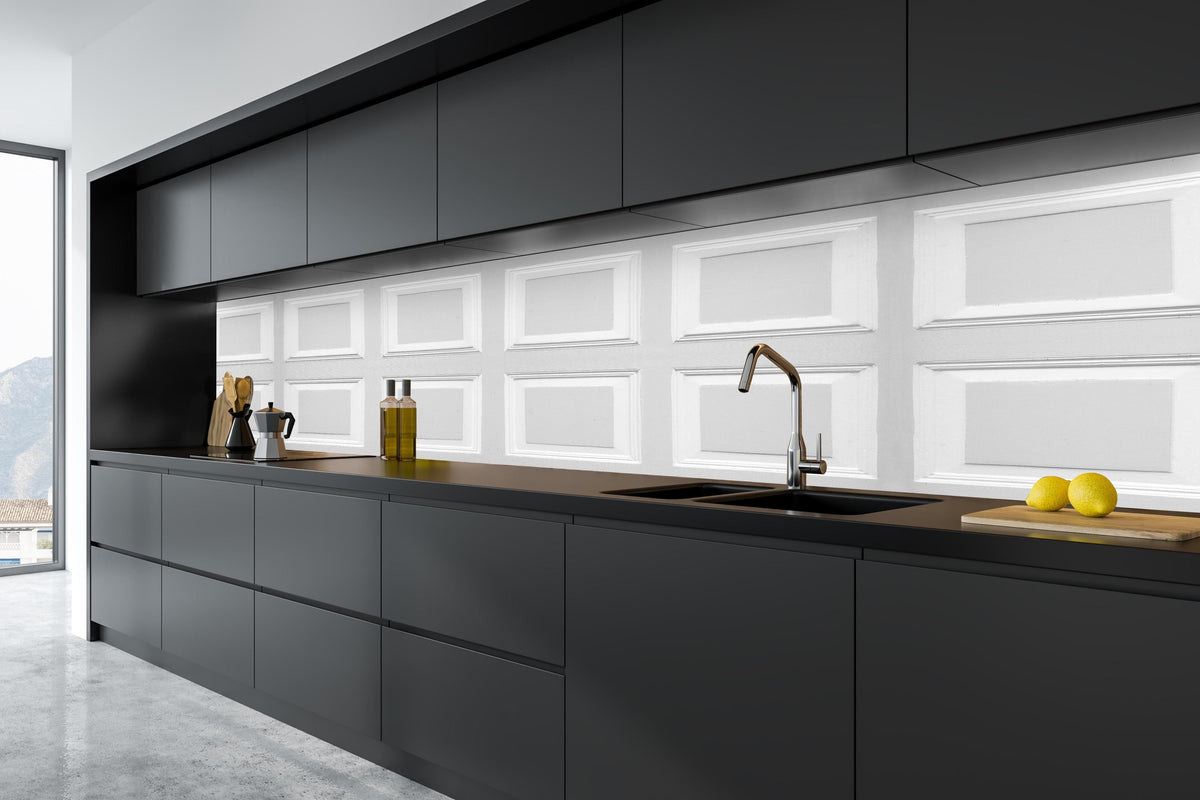 Küche - Weiße Quadratische Tür Textur in tiefschwarzer matt-premium Einbauküche