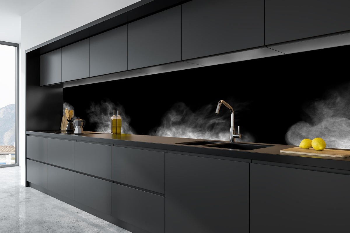 Küche - Weißer Dampf in tiefschwarzer matt-premium Einbauküche
