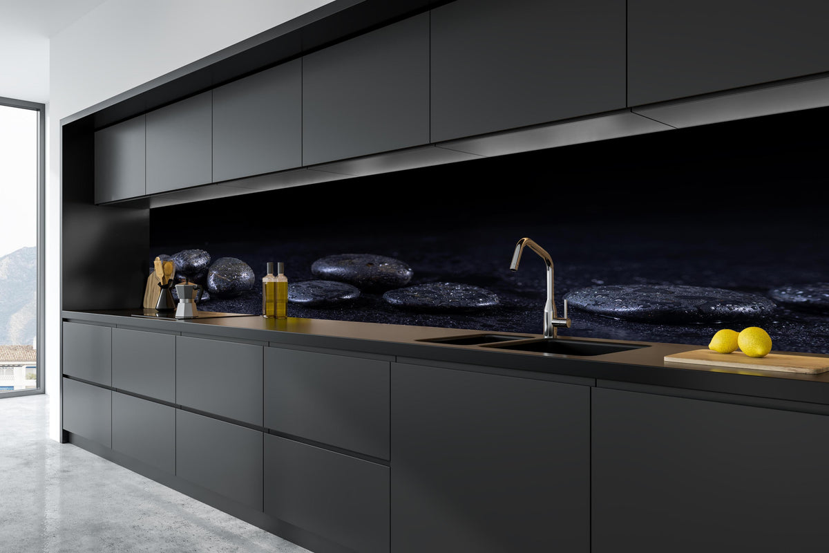 Küche - Zen - Schwarze Steine in tiefschwarzer matt-premium Einbauküche