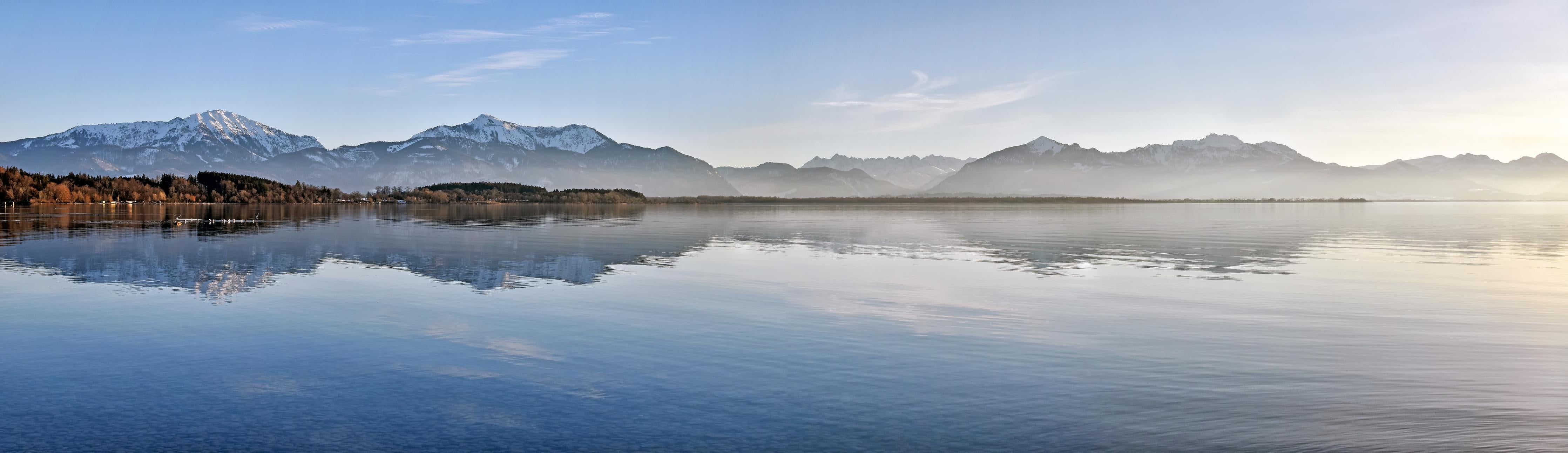 Küchenrückwand-Panorama Bergsee bei Morgendämmerung Bild