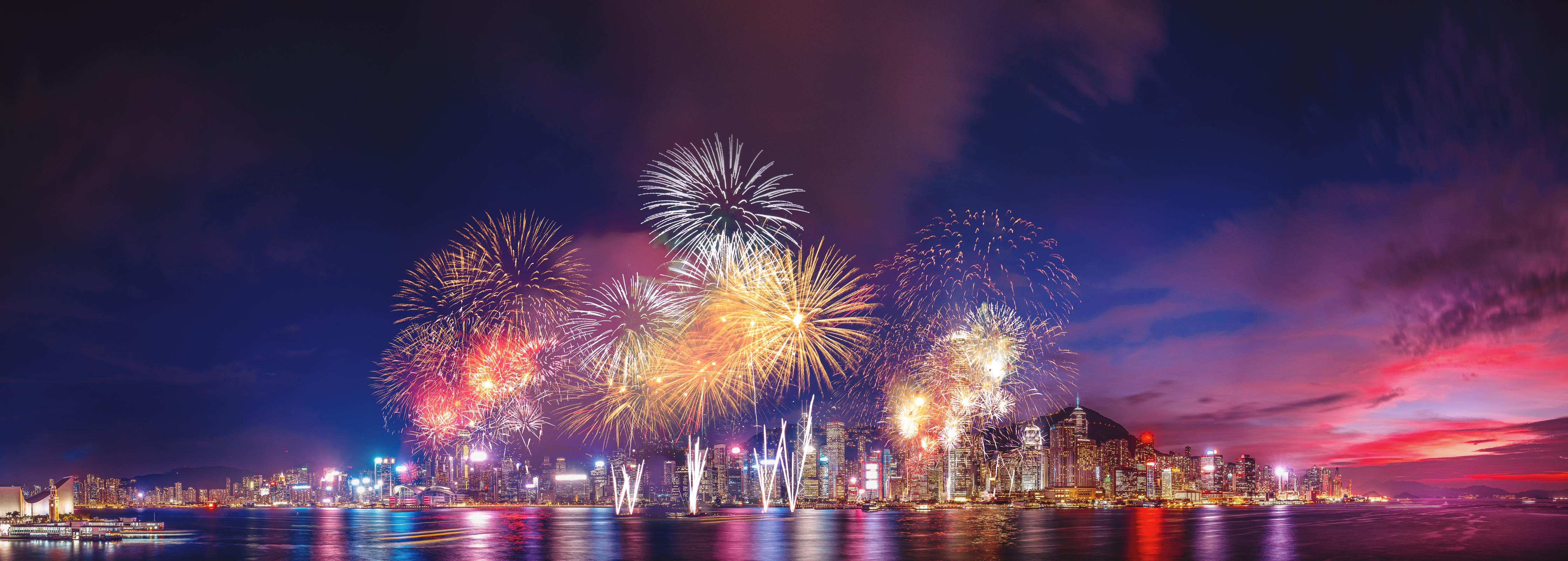 Küchenrückwand-Panorama von Hongkong - Feuerwerk