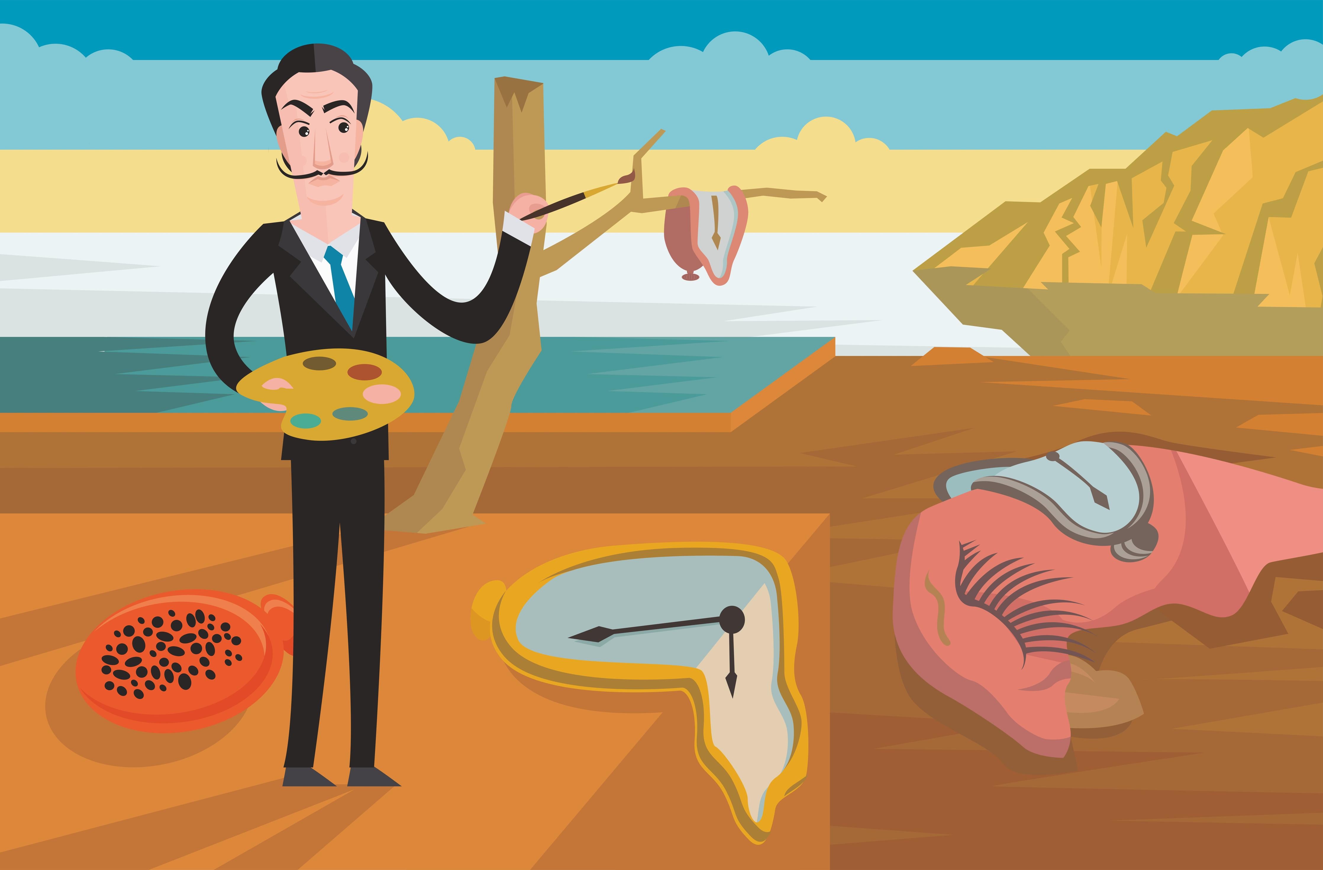 Küchenrückwand-Surreales Gemälde Meeresküste mit Uhren