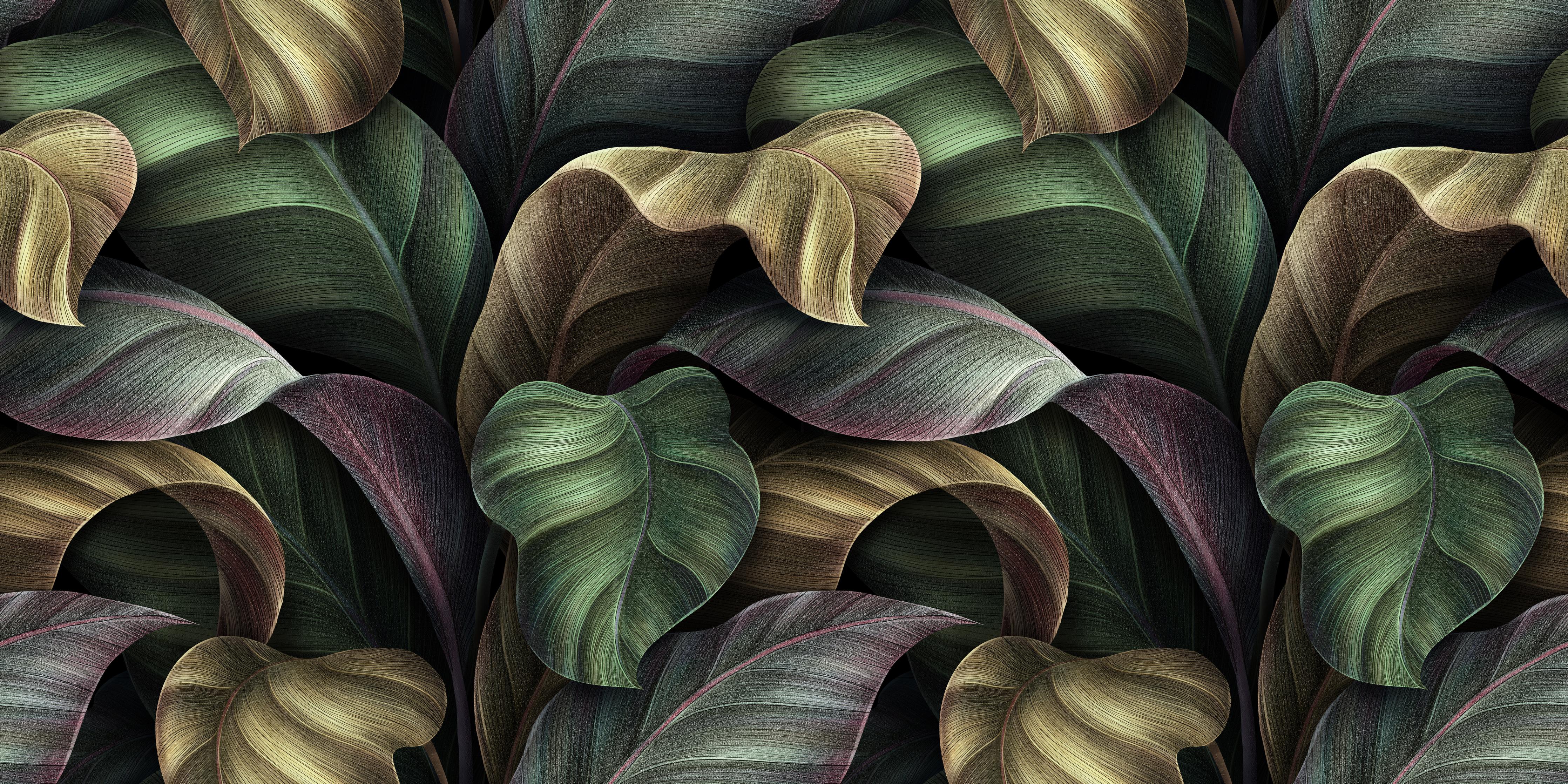 Küchenrückwand-Tropische Blätter in Gold - Malerei