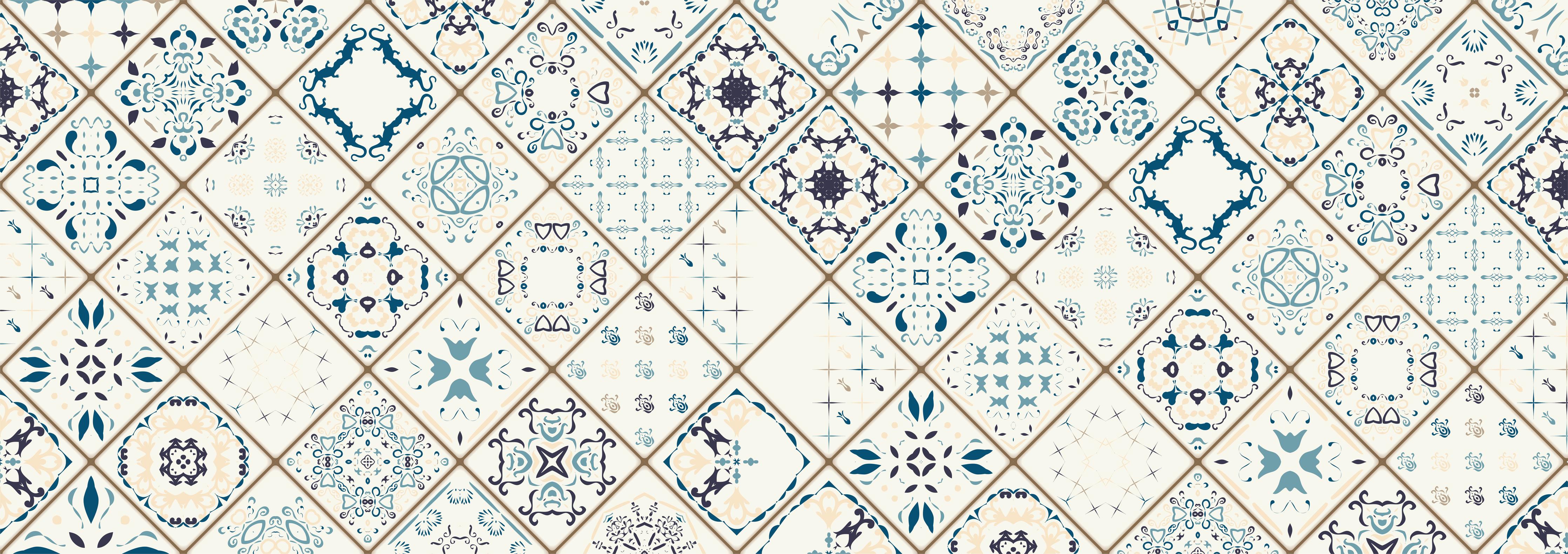 Küchenrückwand-Vintage Fliesenmuster in Blau und Beige