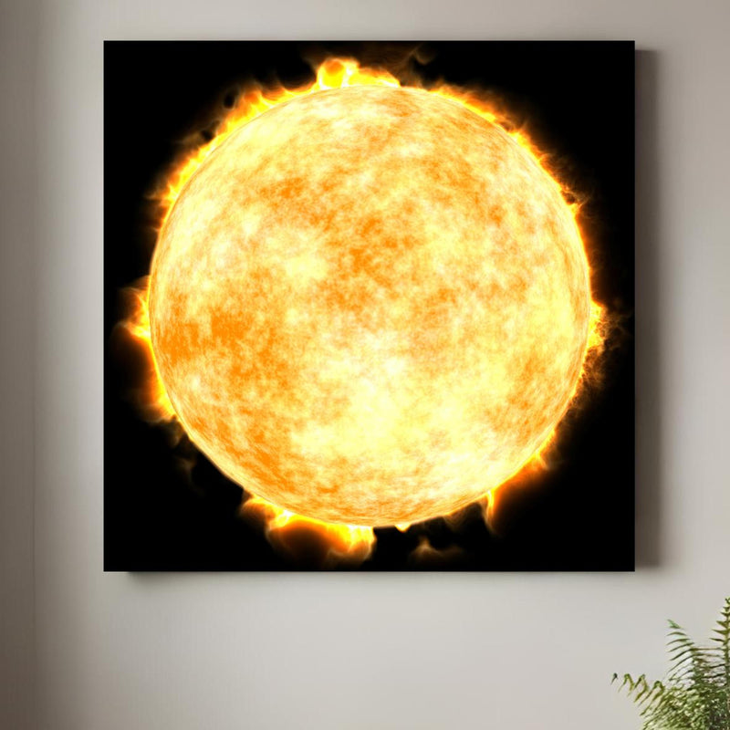 Office Poster  -  Sonne auf Schwarzem Hintergrund über klassischem Holztisch mit runder Vase - quadratisch Zoom