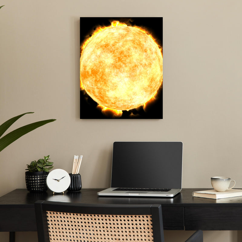 Office Poster  -  Sonne auf Schwarzem Hintergrund über minimalistischem Schreibtisch mit kleinem Wecker