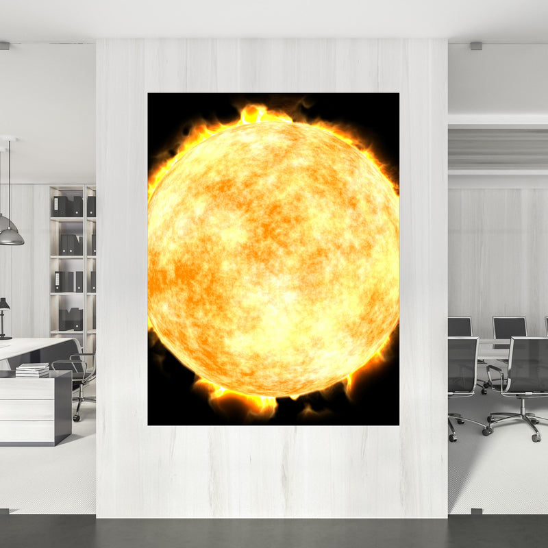 Office Poster  -  Sonne auf Schwarzem Hintergrund an einer Wand innerhalb stilvoll eingerichtetem Büro