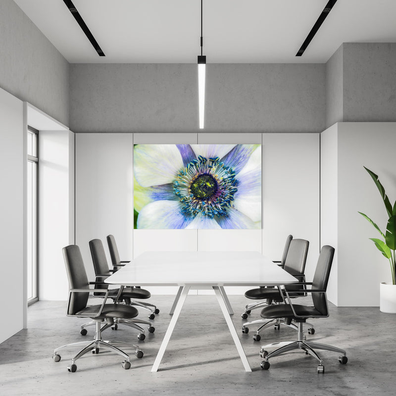 Office Poster  -  hübsche aufblühende Blume in einem Konferenzraum an weißer Wand hängend