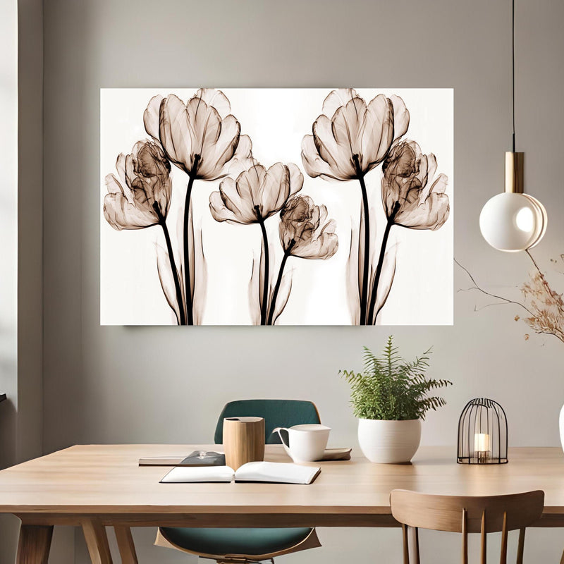 Office Poster  - Abstraktes Blumendesign über klassischem Holztisch mit runder Vase - rechteckig