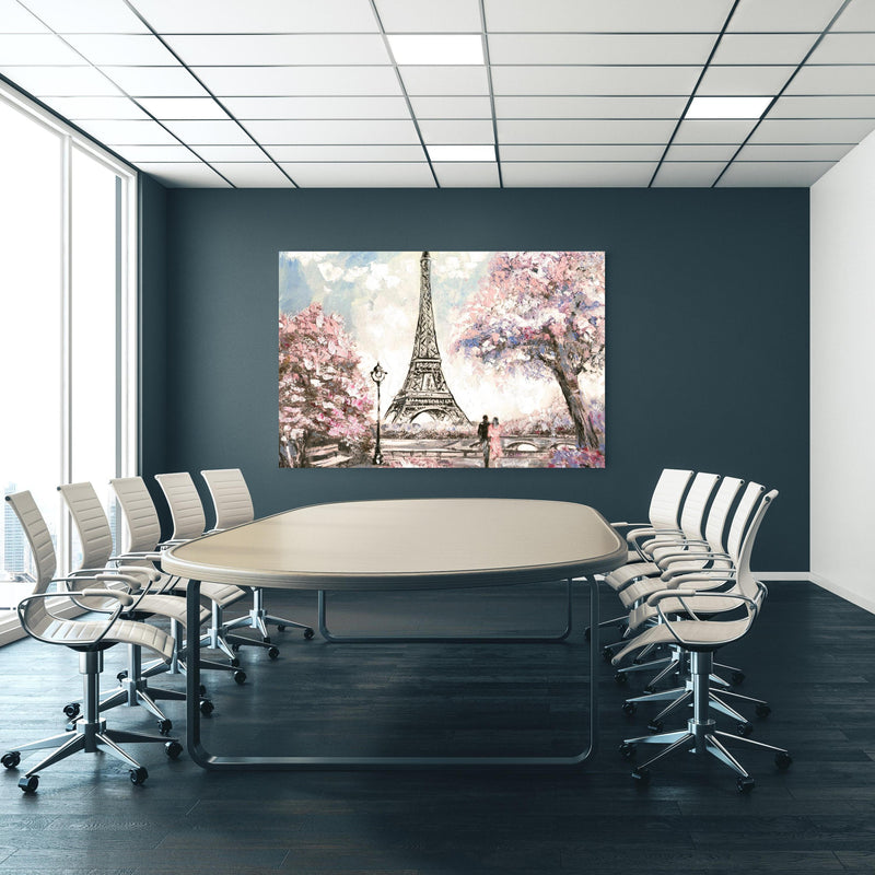 Office Poster  - Acrylgemälde eines Paares in Paris an blauer Wand in einem Besprechungsraum