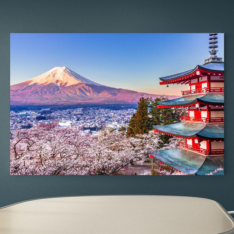 Office Poster  - Anziehender Anblick auf Berg Fuji an blauer Wand in einem Besprechungsraum Zoom