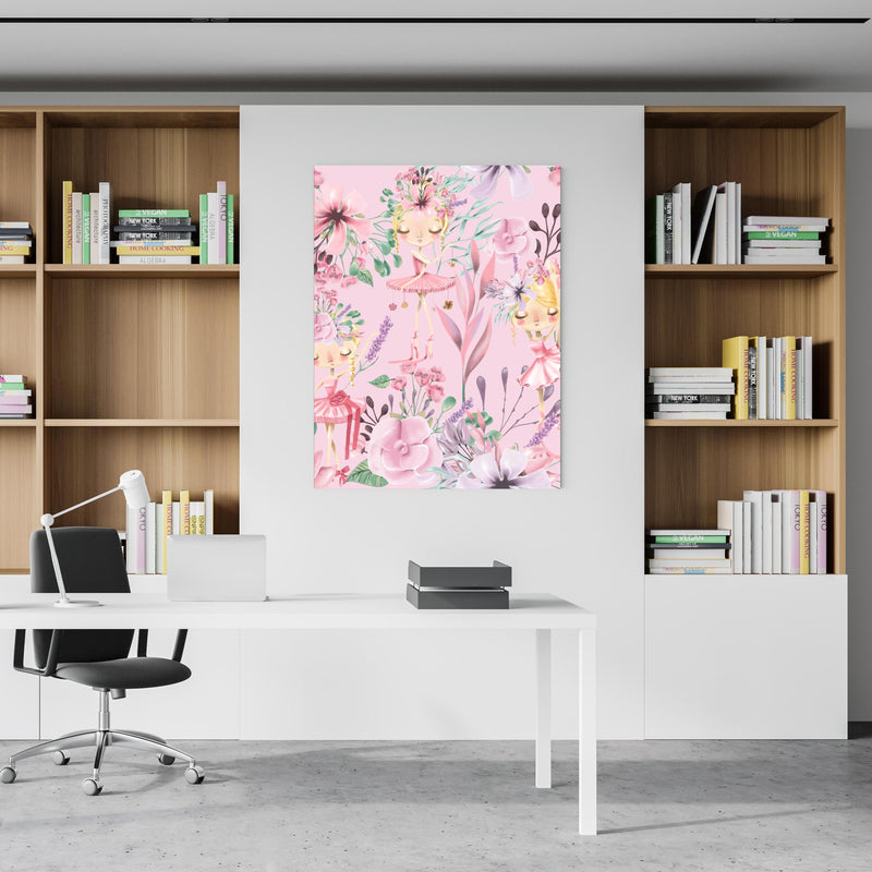 Office Poster  - Aquarell floralen mit niedlichen Ballett an einem Bücherschrank hinter kleinem Schreibtisch