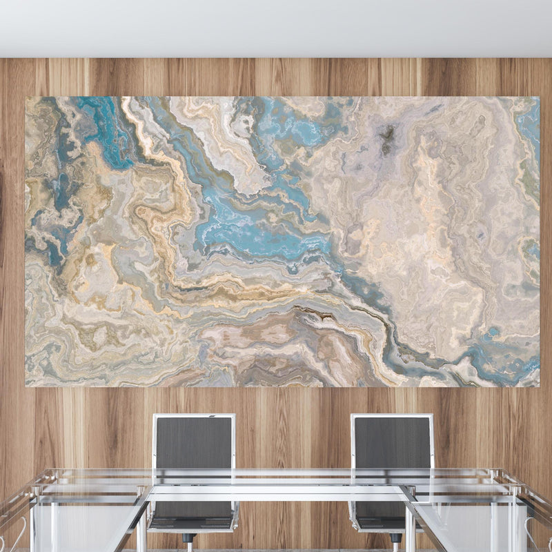 Office Poster  - Beige Marmor Textur in einem Konferenzraum mit Glastisch und Holzwand Zoom