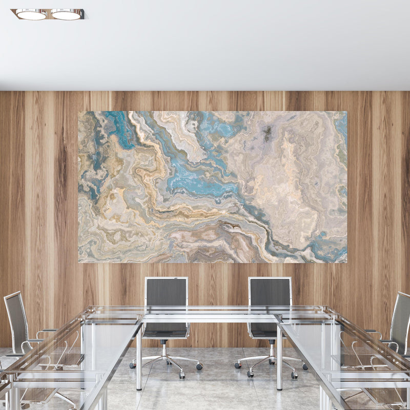 Office Poster  - Beige Marmor Textur in einem Konferenzraum mit Glastisch und Holzwand