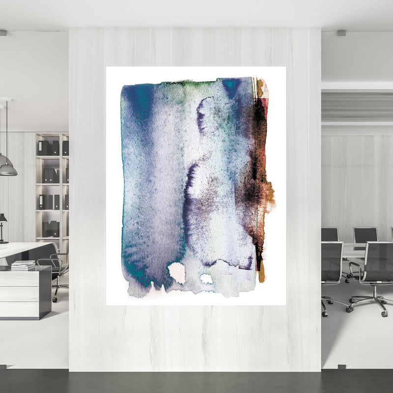 Office Poster  - Bläuliche Aquarell Zeichnung an einer Wand innerhalb stilvoll eingerichtetem Büro