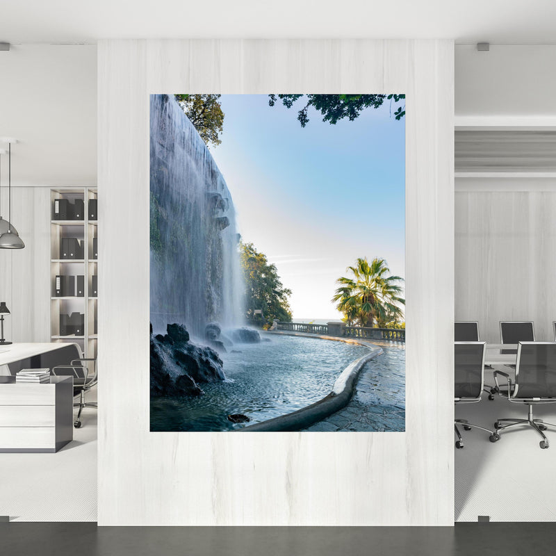 Office Poster  - Der Wasserfall Cascade Du Casteu in Castel Hill an einer Wand innerhalb stilvoll eingerichtetem Büro