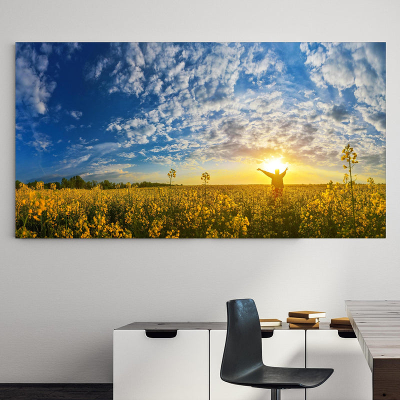 Office Poster Gelbliches Blumenfeld am Rueckwand24