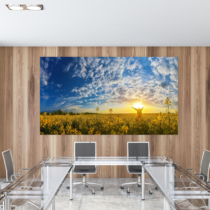 Office Poster Gelbliches Blumenfeld am Rueckwand24