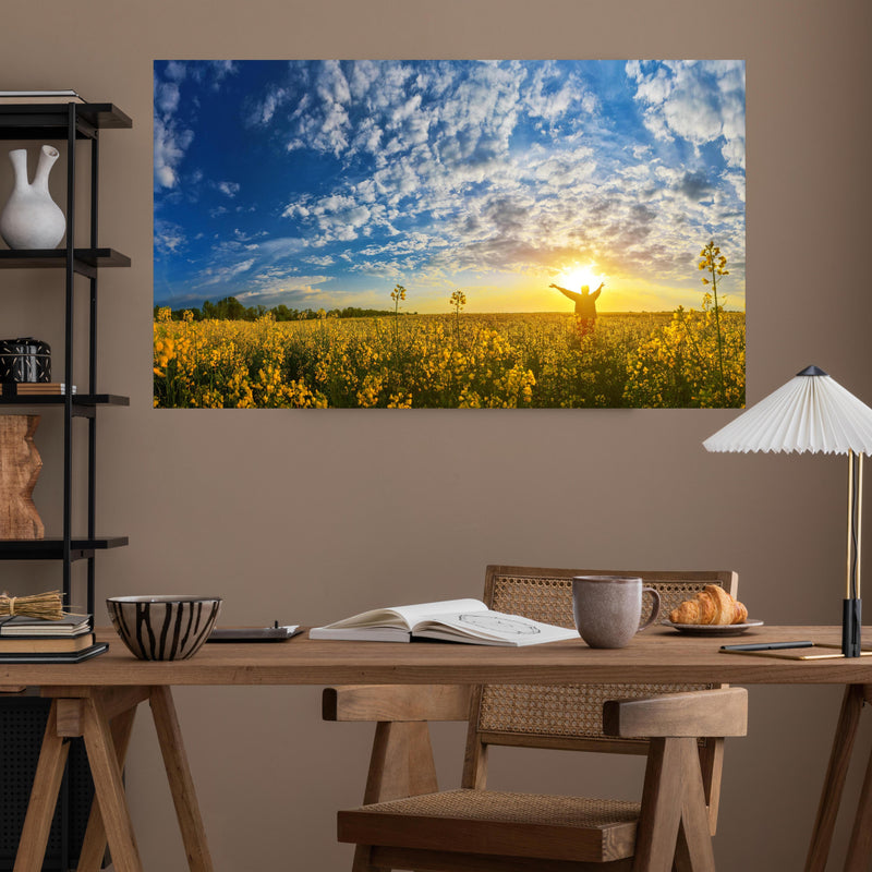 Office Poster Gelbliches Blumenfeld am Rueckwand24