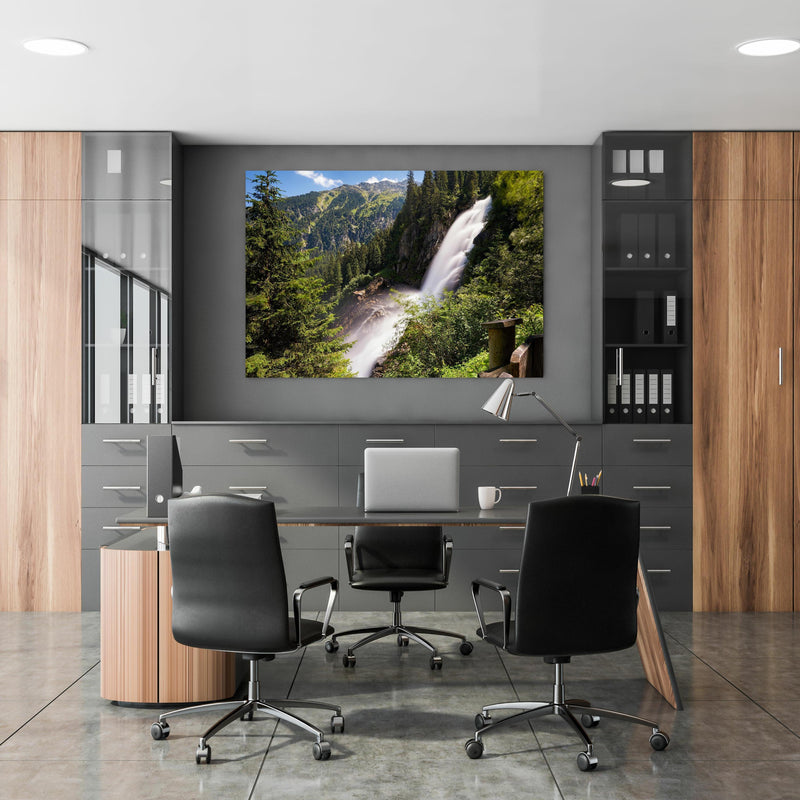 Office Poster  - Krimmler Wasserfall in klassischem Büroraum zwischen Holzschränken