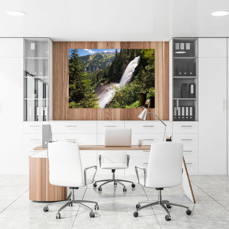 Office Poster  - Krimmler Wasserfall an einer Holzwand hängend im Büroraum
Office Poster  - Krimmler Wasserfall an einer Holzwand hängend im Büroraum