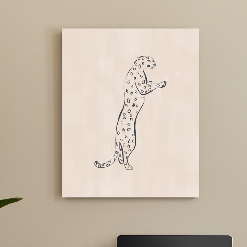 Office Poster  - Leopard - Einfache Zeichnung über minimalistischem Schreibtisch mit kleinem Wecker Zoom