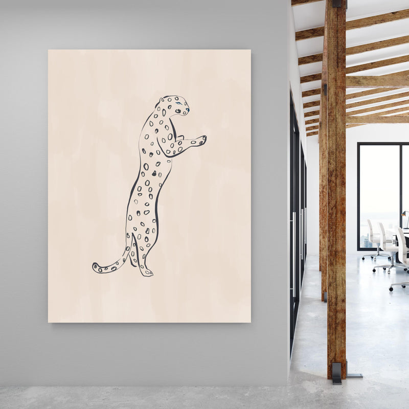 Office Poster  - Leopard - Einfache Zeichnung an grauer Wand in großem Meetingraum