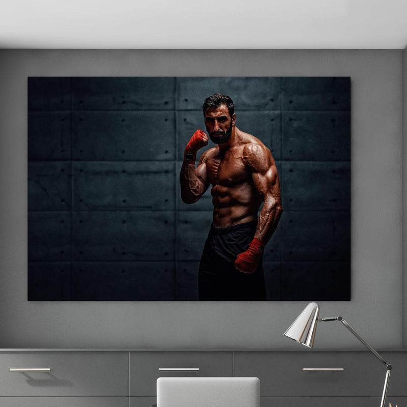 Office Poster  - Muskolöser MMA Kämpfer in klassischem Büroraum zwischen Holzschränken Zoom