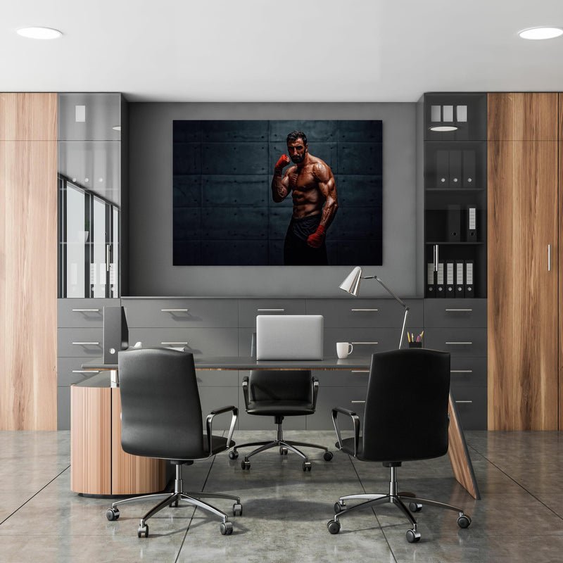 Office Poster  - Muskolöser MMA Kämpfer in klassischem Büroraum zwischen Holzschränken