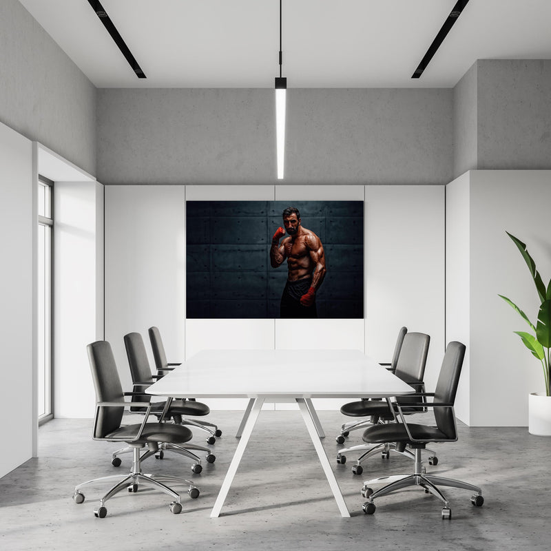 Office Poster  - Muskolöser MMA Kämpfer in einem Konferenzraum an weißer Wand hängend